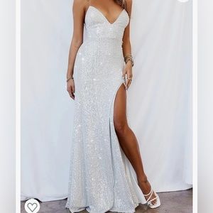 Just Quella Maxi Dress Satin Strappy Backless Evening Party Dress with Slit